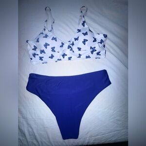 SHEIN Blue and White Butterfly Bikini
